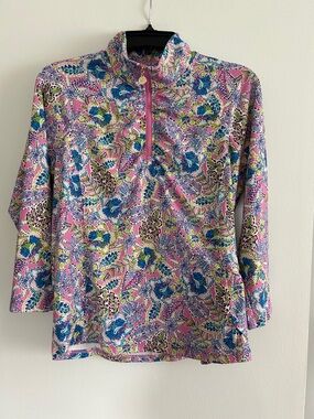 Women’s Floral Half-Zip Pullover - Pink & Blue Floral